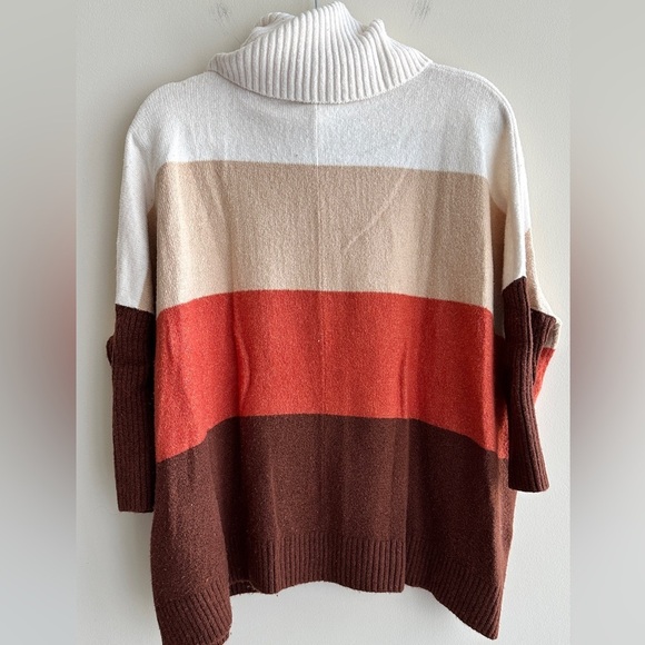 LOFT Tri Colorblock Cowl Neck Sweater, Cream/Tan/Orange/Brown, Size Small - Picture 13 of 16